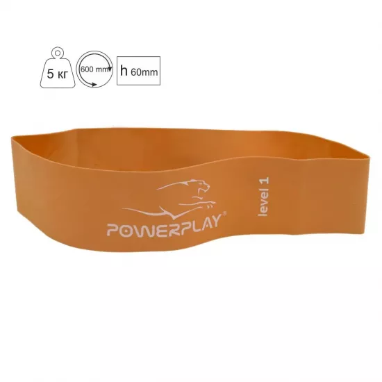Фитнес-резинка PowerPlay 4140 Level 1 (600*60*0.6 мм, 5 кг) Оранжевая