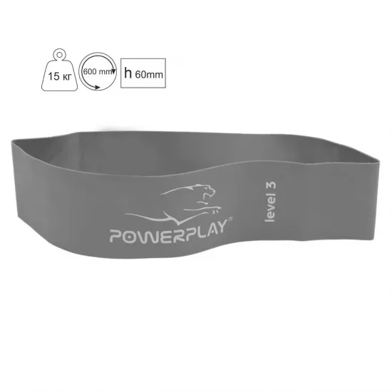 Фітнес-гумка PowerPlay 4140 Level 3 (600*60*1.0 мм, 15 кг) Сіра