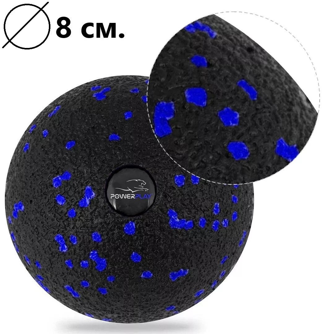 Набор для массажа и йоги PowerPlay PP_4091 EPP (2 мячика + валик массажер 15*5,3 см.) Blue + резинка 7,5 кг.