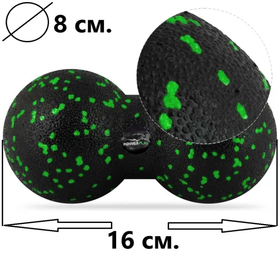 Набір для масажу та йоги PowerPlay PP_4096 (Ролик 33*14 + 2-ва мячі) Green + резинка 5.5 кг