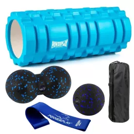 Набор для массажа и йоги PowerPlay PP_4096 (Ролик 33*14 + 2-я мячи) Blue + резинка 7.5 кг.