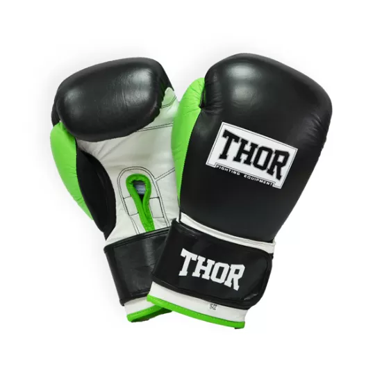 Рукавички боксерські THOR TYPHOON 10oz /Шкіра/чорно-зелено-білі