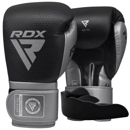 Боксерские перчатки RDX MARK PRO SPARRING TRI LIRA 2 SILVER-10 унций (капа в комплекте)