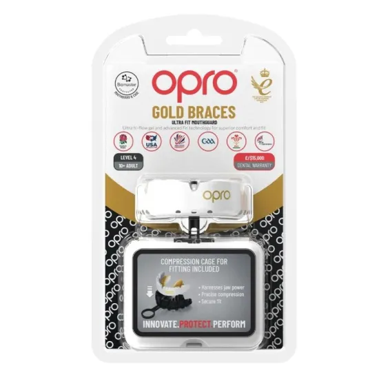 Капа для брекетов OPRO Gold Braces под брекеты White/Gold-взрослая 