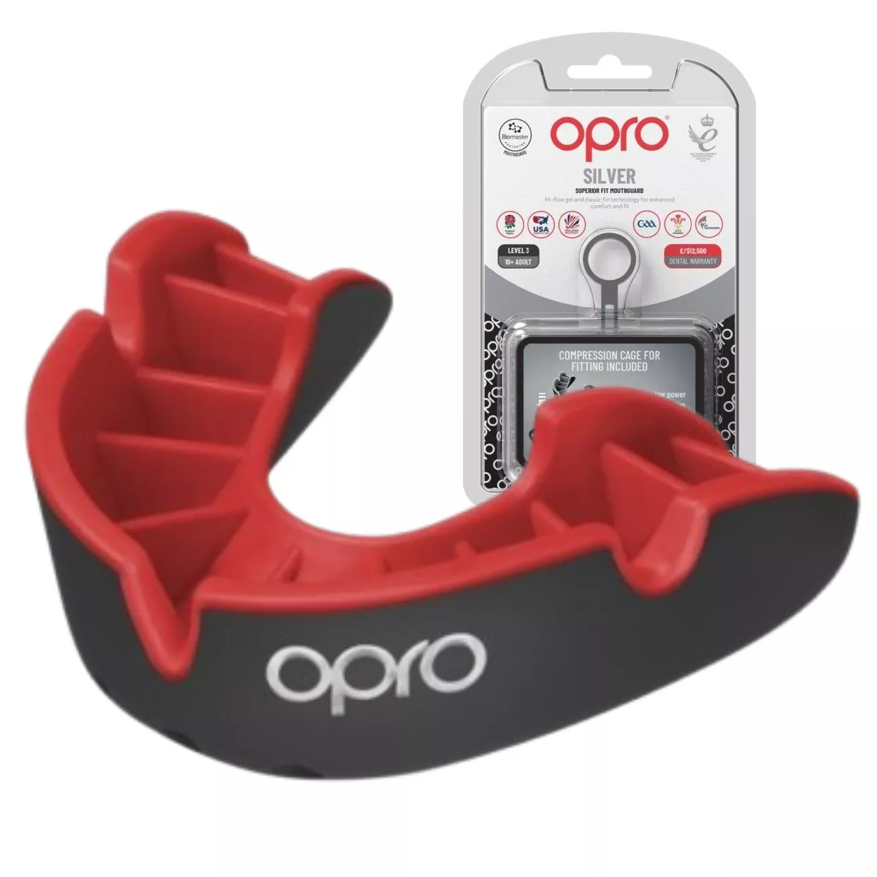 Капа OPRO Silver Black/Red-взрослая