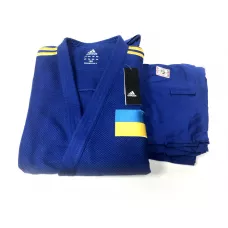 Кимоно для дзюдо Adidas Champion II с лицензией IJF Синий/желтые полосы J-IJFB-SMU-205