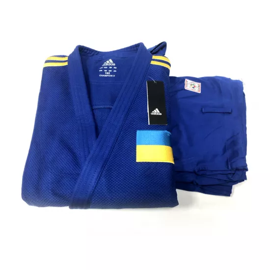 Кимоно для дзюдо Adidas Champion II с лицензией IJF Синий/желтые полосы J-IJFB-SMU-190