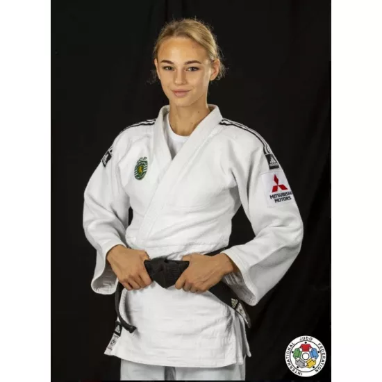 Кімоно для дзюдо Adidas Champion II з ліцензією IJF SlimFit Білий/чорні смуги J750W SF-150