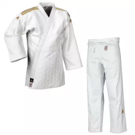 Кімоно для дзюдо Adidas Champion II з ліцензією IJF Slim Fit Біле/золоті смуги-155