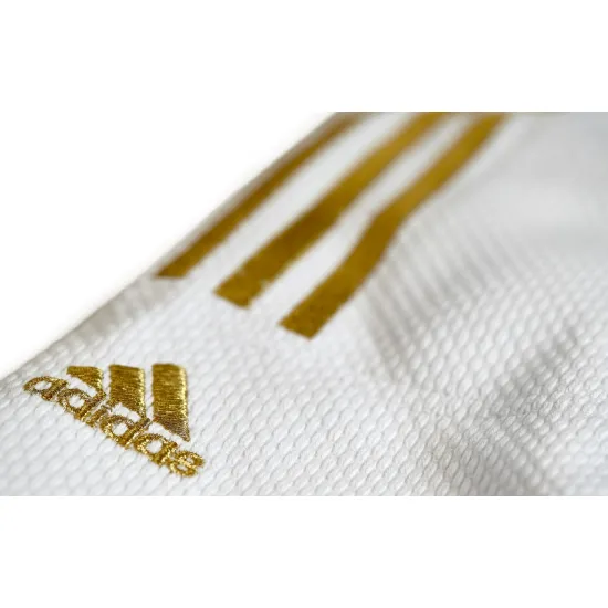 Кимоно для дзюдо Adidas Champion II с лицензией IJF Slim Fit Белое/золотые полосы-155