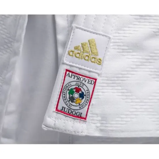 Кимоно для дзюдо Adidas Champion II с лицензией IJF Slim Fit Белое/золотые полосы-155