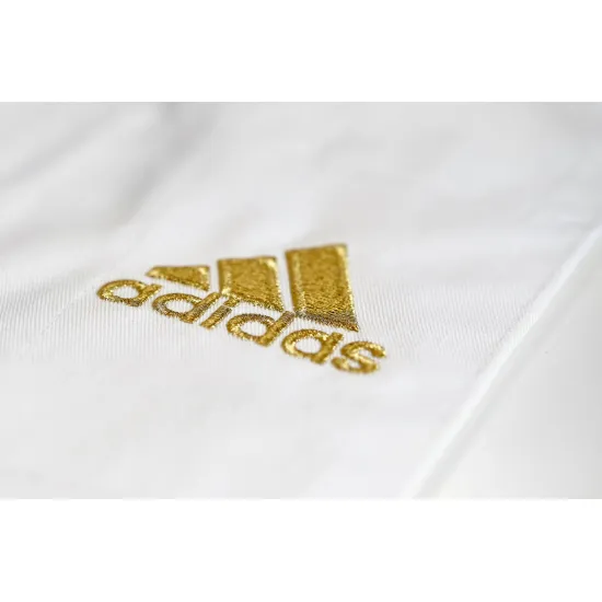 Кимоно для дзюдо Adidas Champion II с лицензией IJF Slim Fit Белое/золотые полосы-155