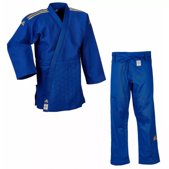 Кимоно для дзюдо Adidas Champion II с лицензией IJF Slim Fit Синий/золотые полосы J-IJFB-SMU-170