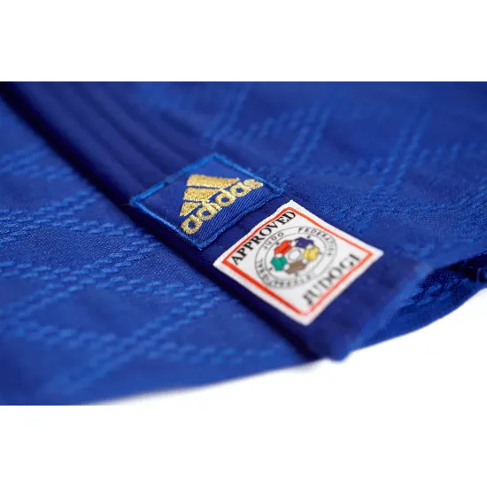 Кимоно для дзюдо Adidas Champion II с лицензией IJF Slim Fit Синий/золотые полосы J-IJFB-SMU-170