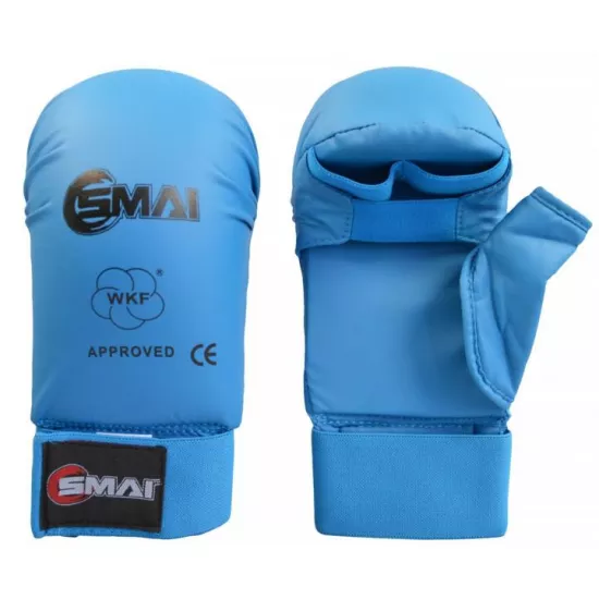 Перчатки для карате Smai с защитой большого пальца с лицензией WKF Синие-S