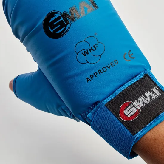 Перчатки для карате Smai с защитой большого пальца с лицензией WKF Синие-S