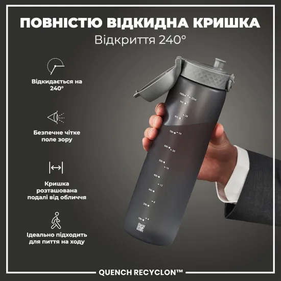 Бутылка для воды ION8 1000 мл. BPA Free Grey