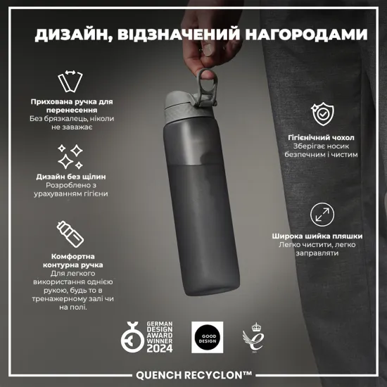 Бутылка для воды ION8 1000 мл. BPA Free Grey