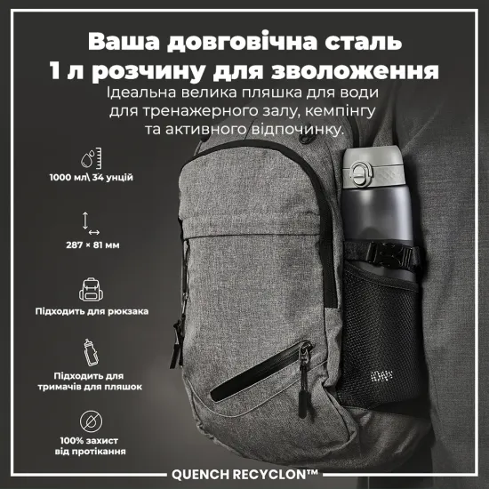Бутылка для воды ION8 1000 мл. BPA Free Grey
