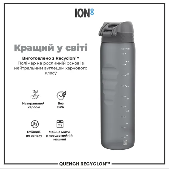 Бутылка для воды ION8 1000 мл. BPA Free Grey