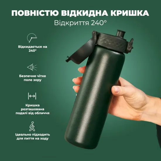 Пляшка для води металева вакуумна ION8 500 мл. Vacuum Insulated Dark Green