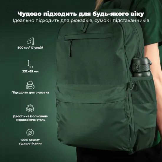 Пляшка для води металева вакуумна ION8 500 мл. Vacuum Insulated Dark Green