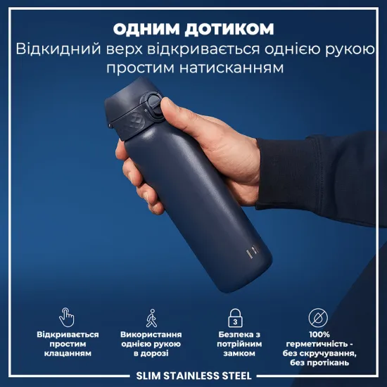 Пляшка для води металева ION8 600 мл. Stainless Steel , Ash Navy