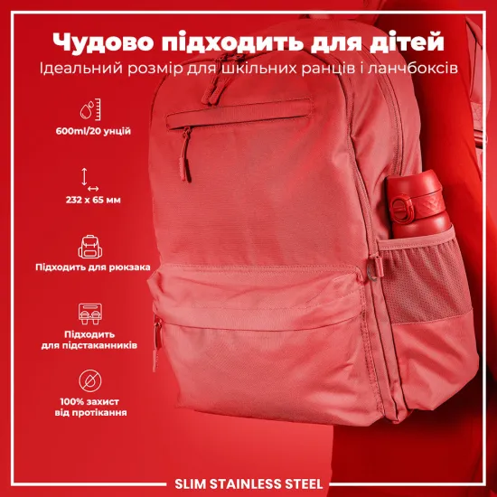 Пляшка для води металева ION8 600 мл. Stainless Steel Red