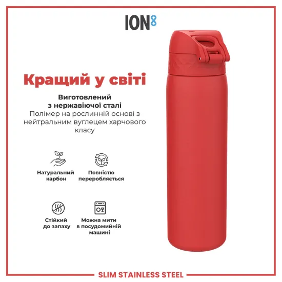 Пляшка для води металева ION8 600 мл. Stainless Steel Red