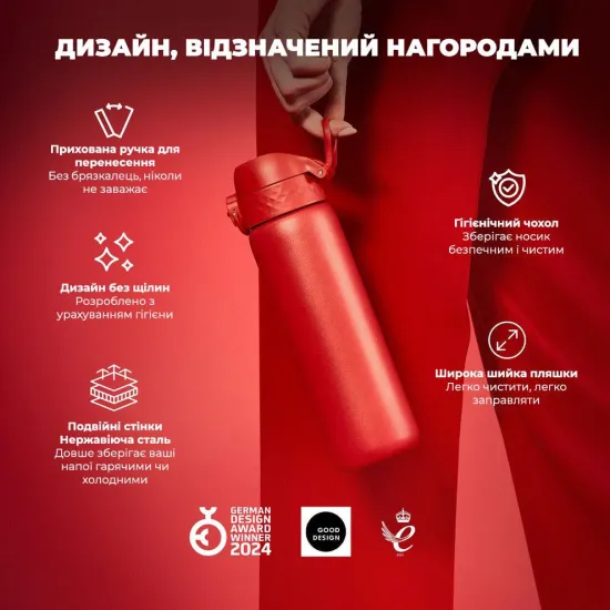 Пляшка для води металева вакуумна ION8 500 мл. Vacuum Insulated Red