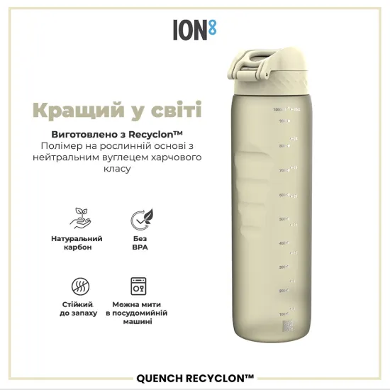 Бутылка для воды ION8 1000 мл. BPA Free Creamy White