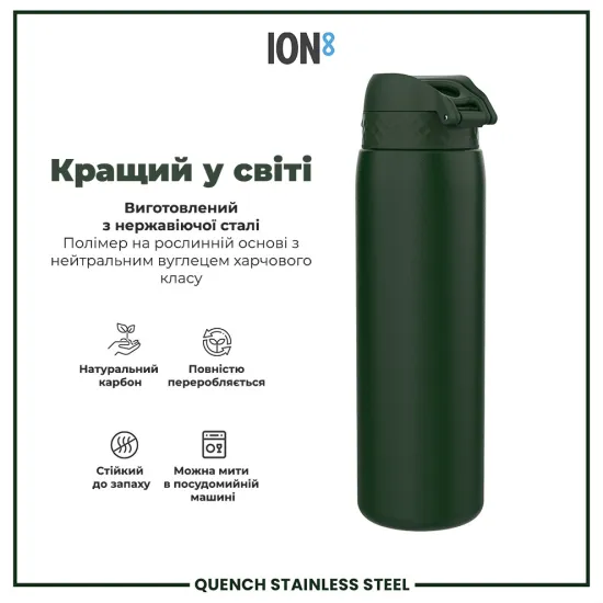 Бутылка для воды металлическая ION8 1200 мл. Stainless Steel Dark Green