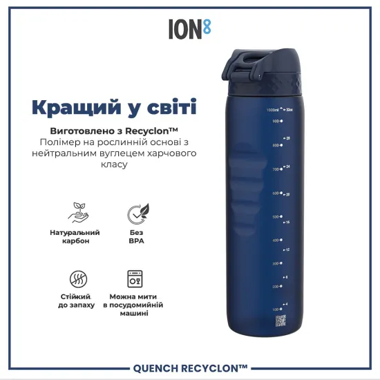 Бутылка для воды ION8 1000 мл. BPA Free Navy