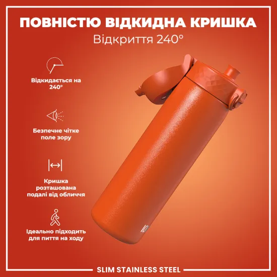 Пляшка для води металева ION8 600 мл. Stainless Steel Hearty Orange