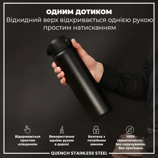 Бутылка для воды металлическая ION8 1200 мл. Stainless Steel Black