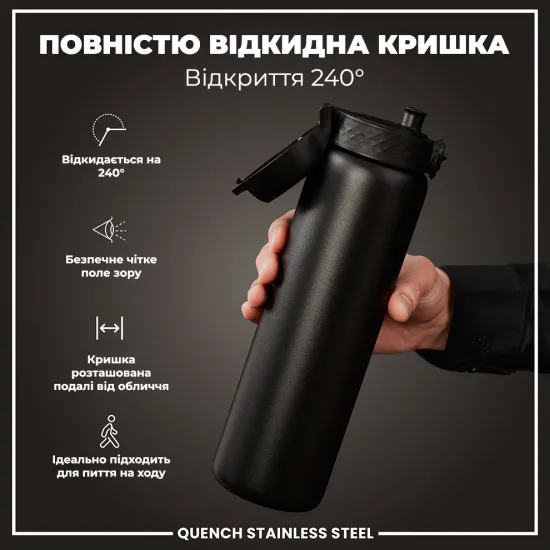 Бутылка для воды металлическая ION8 1200 мл. Stainless Steel Black