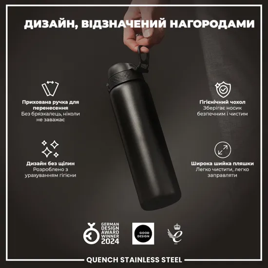 Бутылка для воды металлическая ION8 1200 мл. Stainless Steel Black