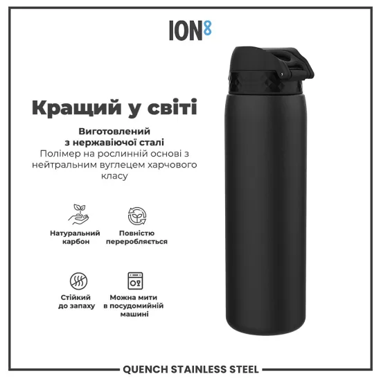 Бутылка для воды металлическая ION8 1200 мл. Stainless Steel Black