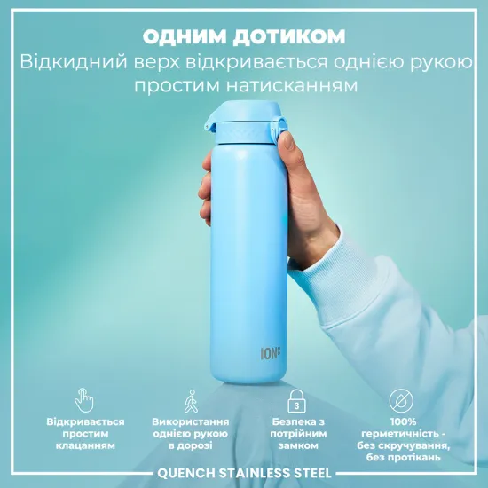 Бутылка для воды металлическая ION8 1200 мл. Stainless Steel Alaska Blue