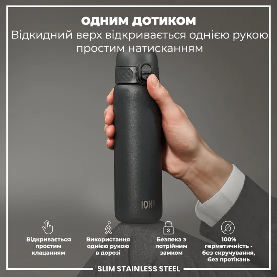 Бутылка для воды металлическая ION8 600 мл. Stainless Steel Grey