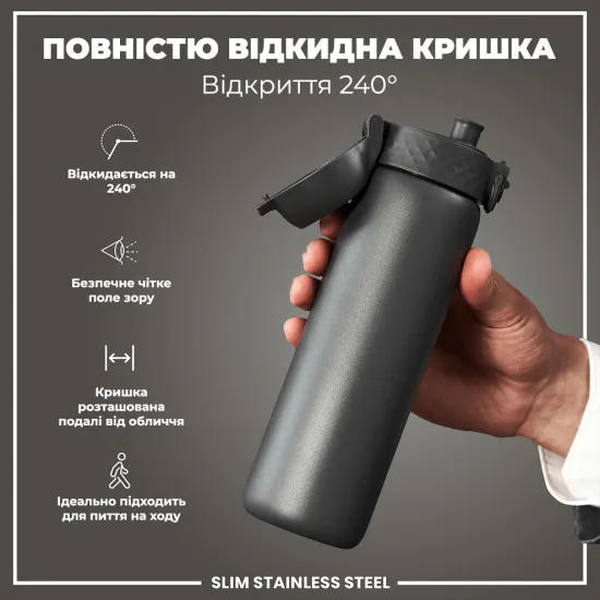 Бутылка для воды металлическая ION8 600 мл. Stainless Steel Grey