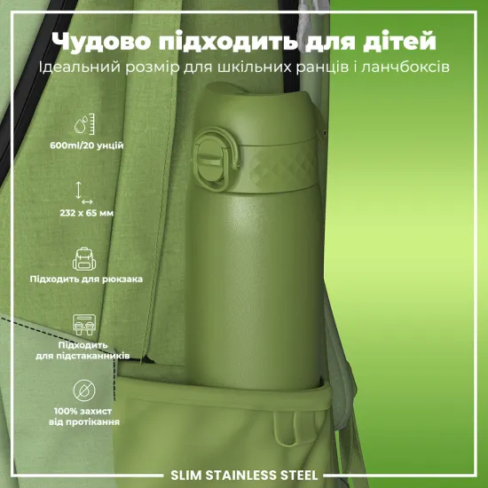 Бутылка для воды металлическая ION8 600 мл. Stainless Steel Khaki Green