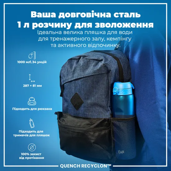 Пляшка для води ION8 1000 мл. BPA Free Blue