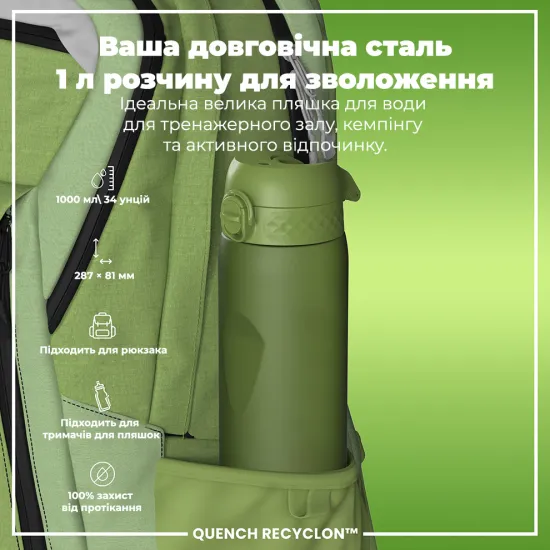 Бутылка для воды ION8 1000 мл. BPA Free Khaki Green