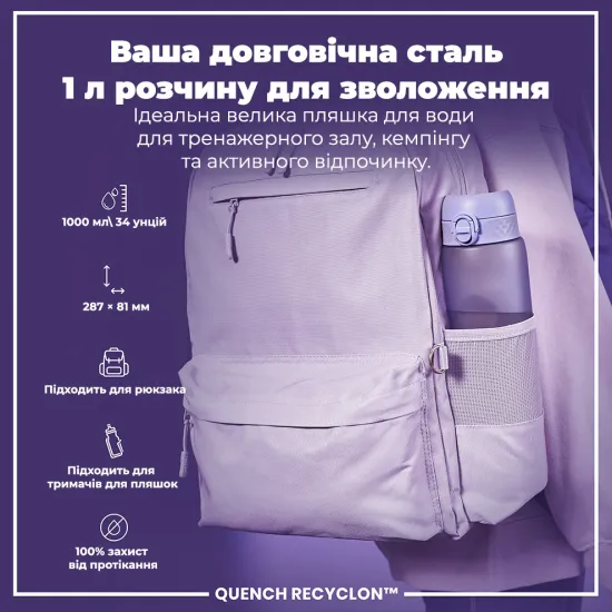 Пляшка для води ION8 1000 мл. BPA Free Light Purple