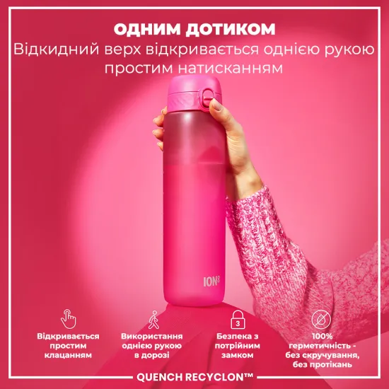 Бутылка для воды ION8 1000 мл. BPA Free Pink