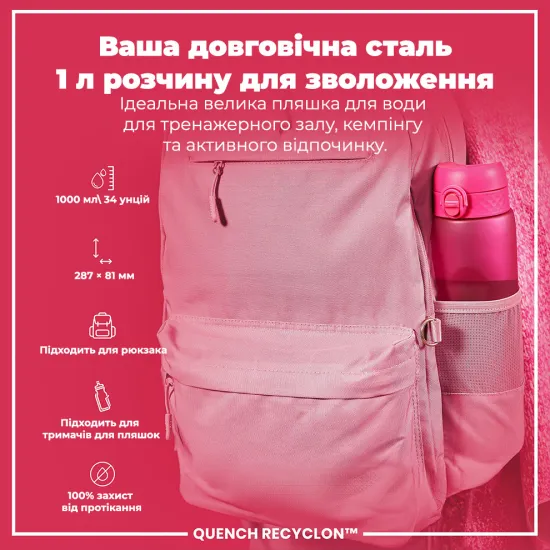 Бутылка для воды ION8 1000 мл. BPA Free Pink