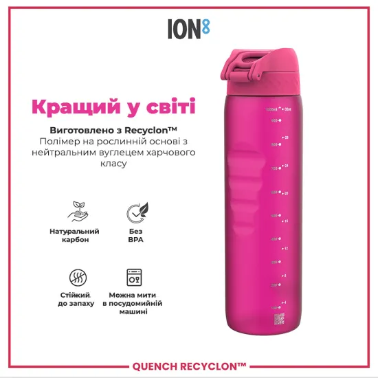 Бутылка для воды ION8 1000 мл. BPA Free Pink