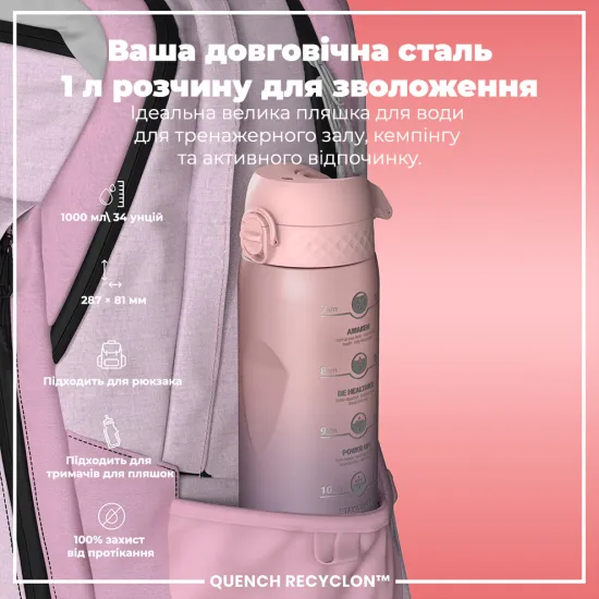 Пляшка для води ION8 1000 мл. BPA Free Periwinkle Rose