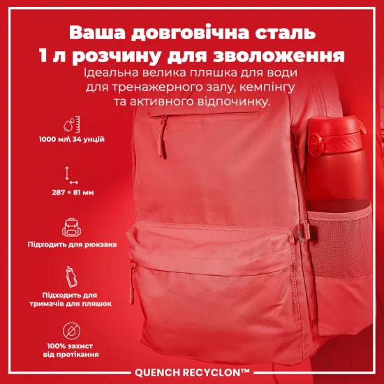 Пляшка для води ION8 1000 мл. BPA Free Red